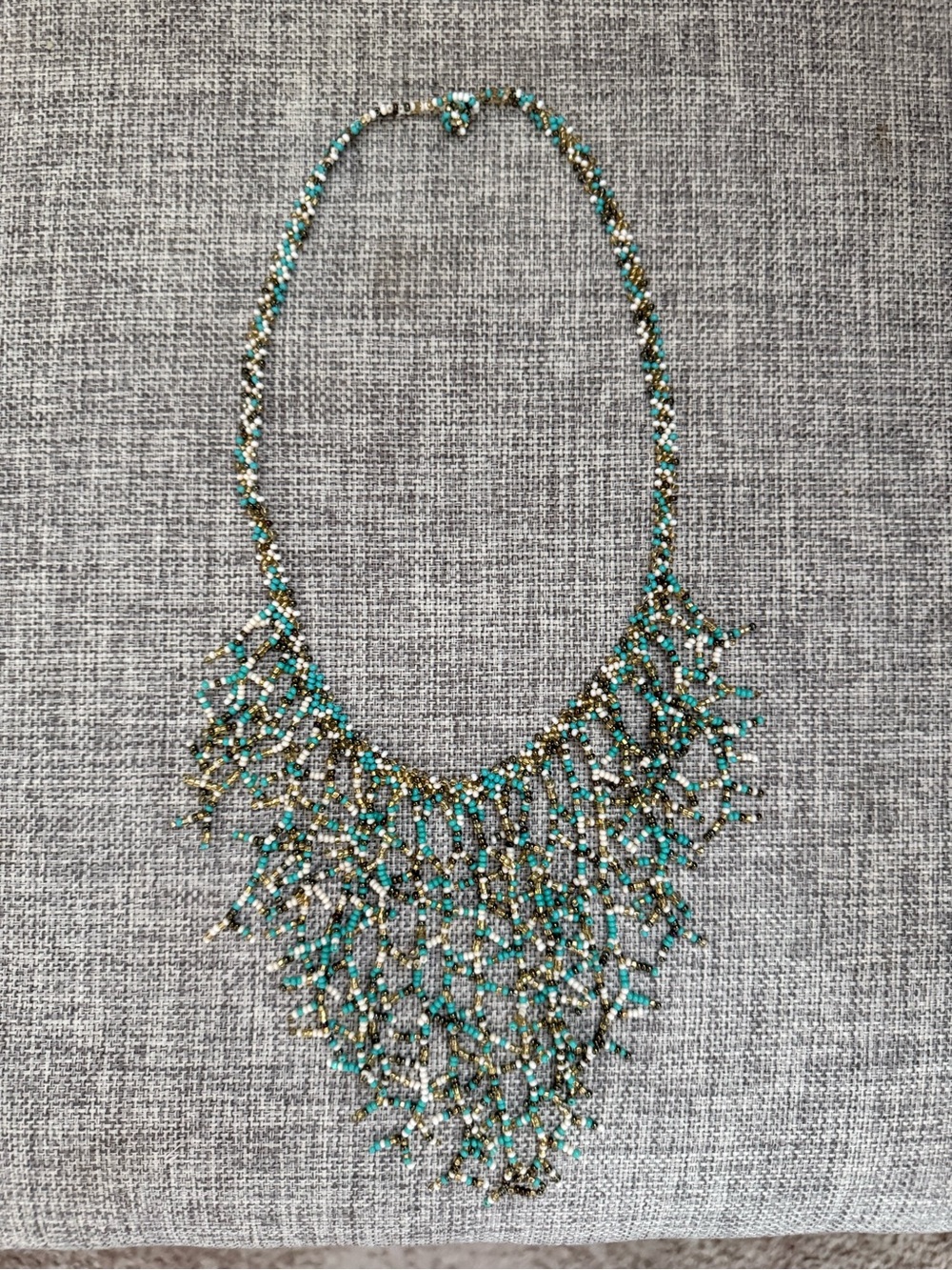 Artisan Seed Beaded Fringe Boho Indian Necklace NWOT